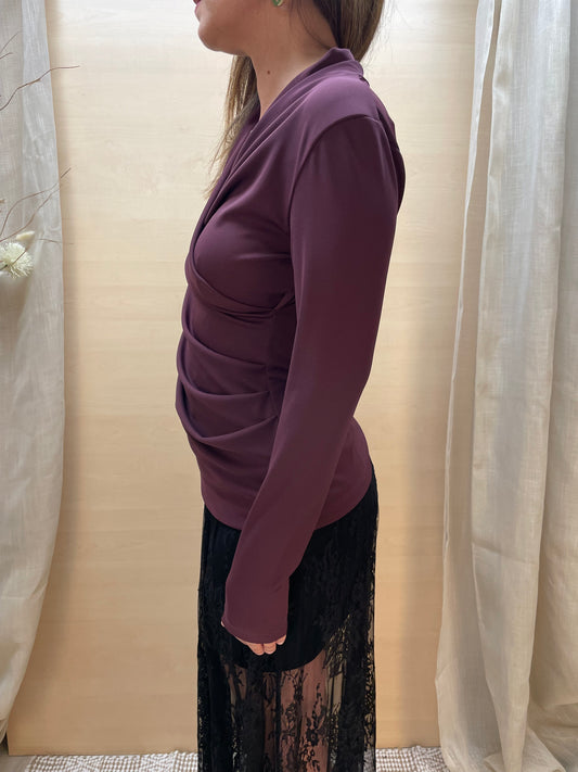 Maglia drappeggiata a maniche lunghe - Burgundy