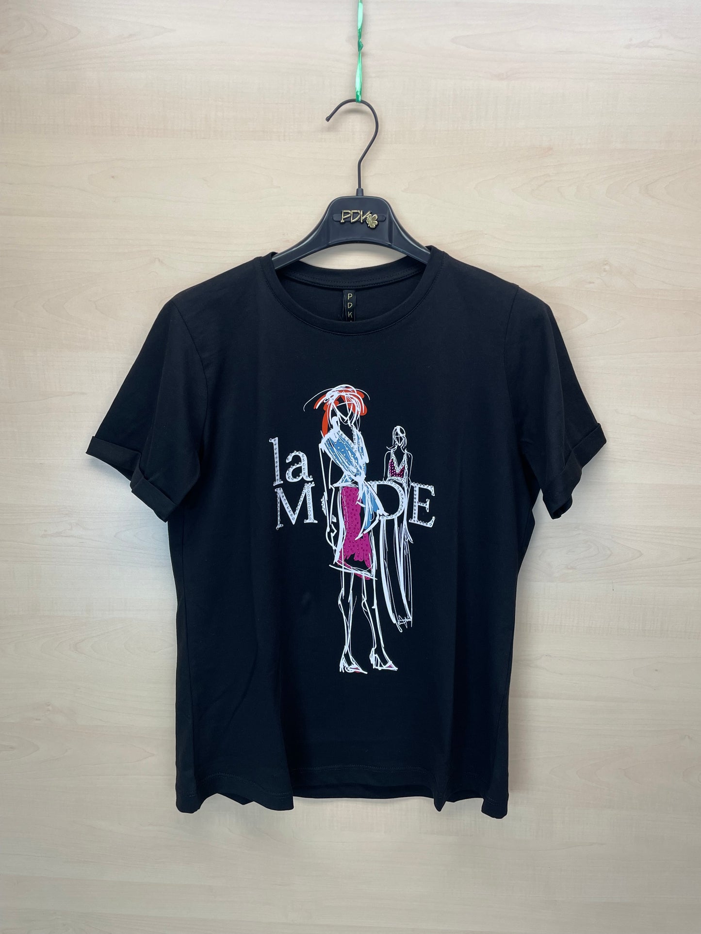 T-shirt nera con stampa “La Mode” – in cotone