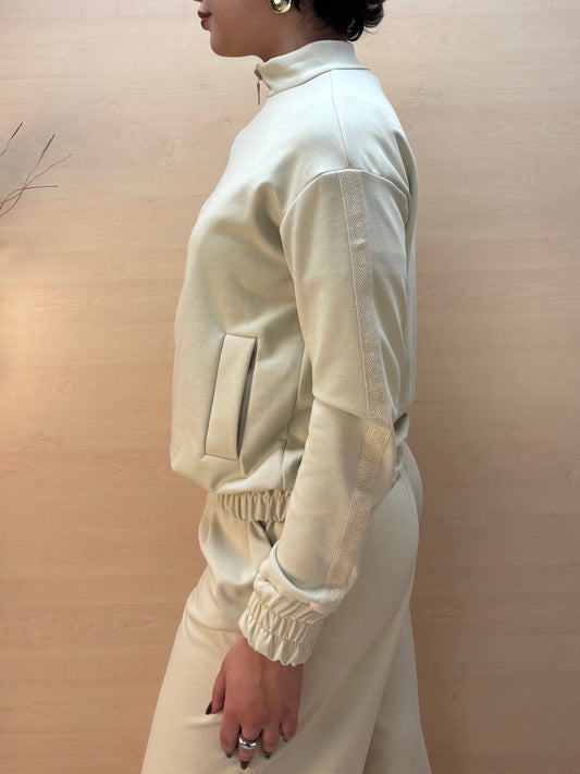 Felpa con zip e lurex - in poliestere GRS e viscosa col. Burro