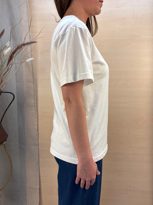 T-Shirt Donna PHARD con Nodo Cravatta in Chambray – Bianca