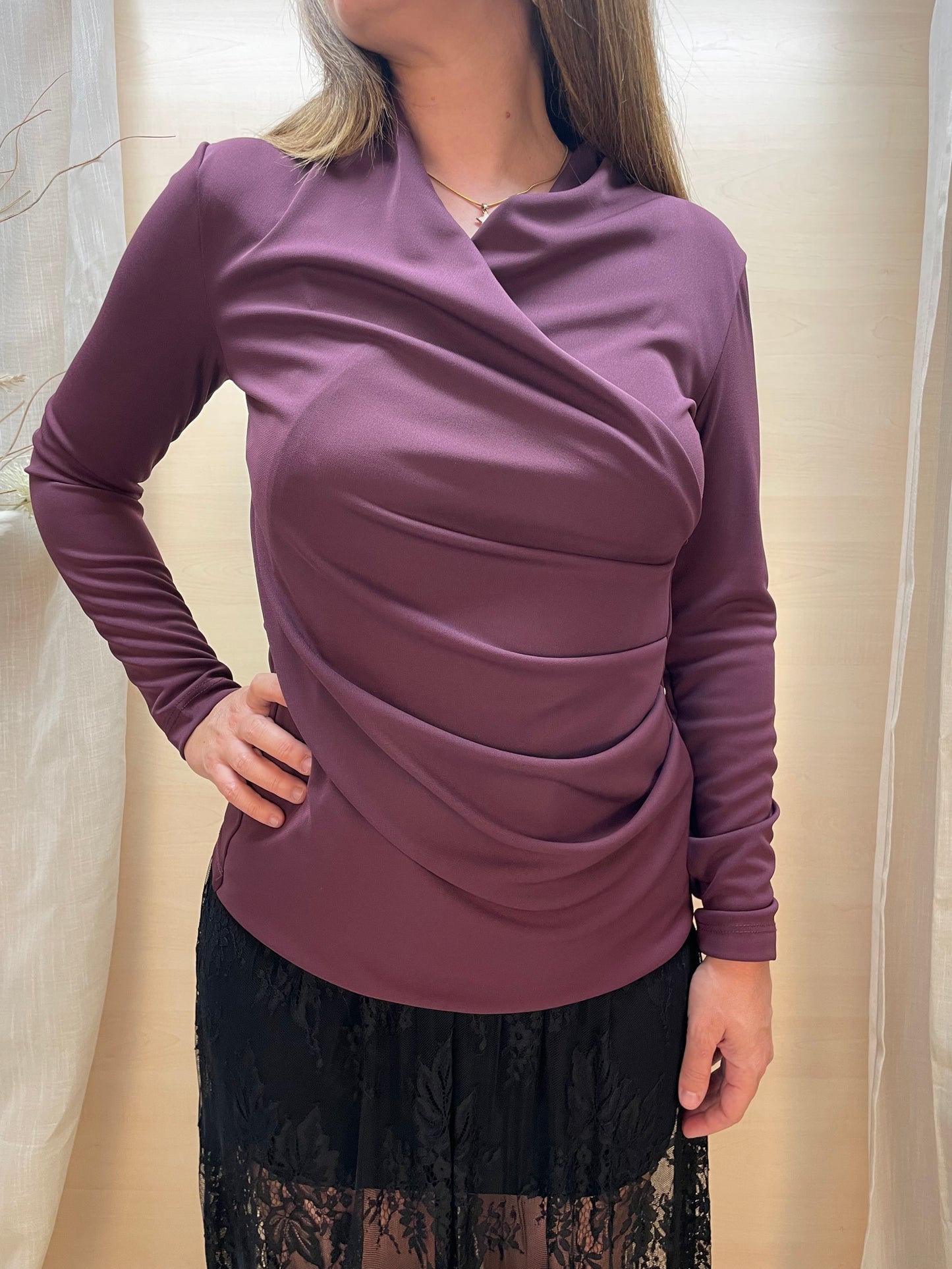 Maglia drappeggiata a maniche lunghe - Burgundy