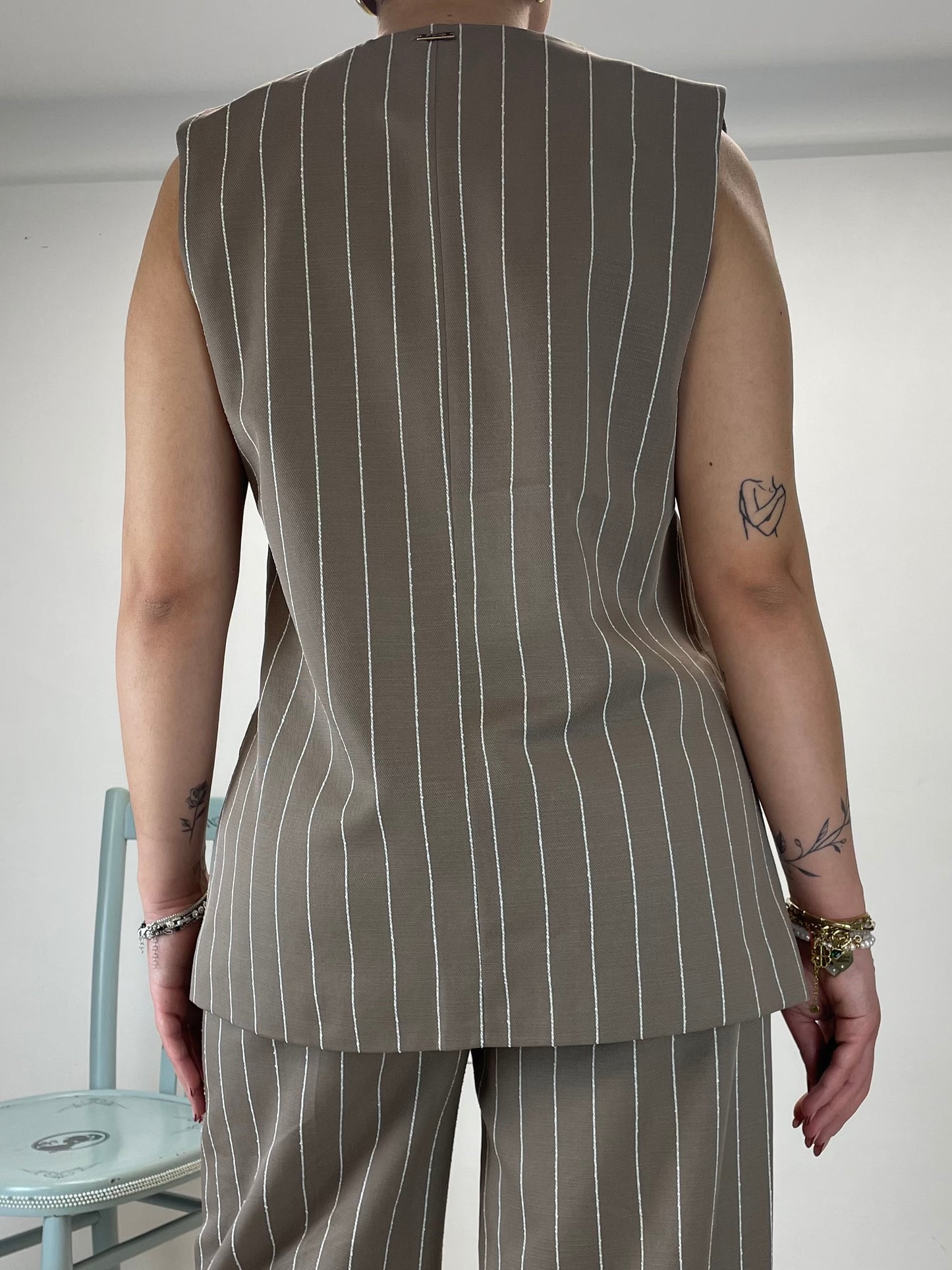 Gilet oversize gessato - in Lyocell e cotone