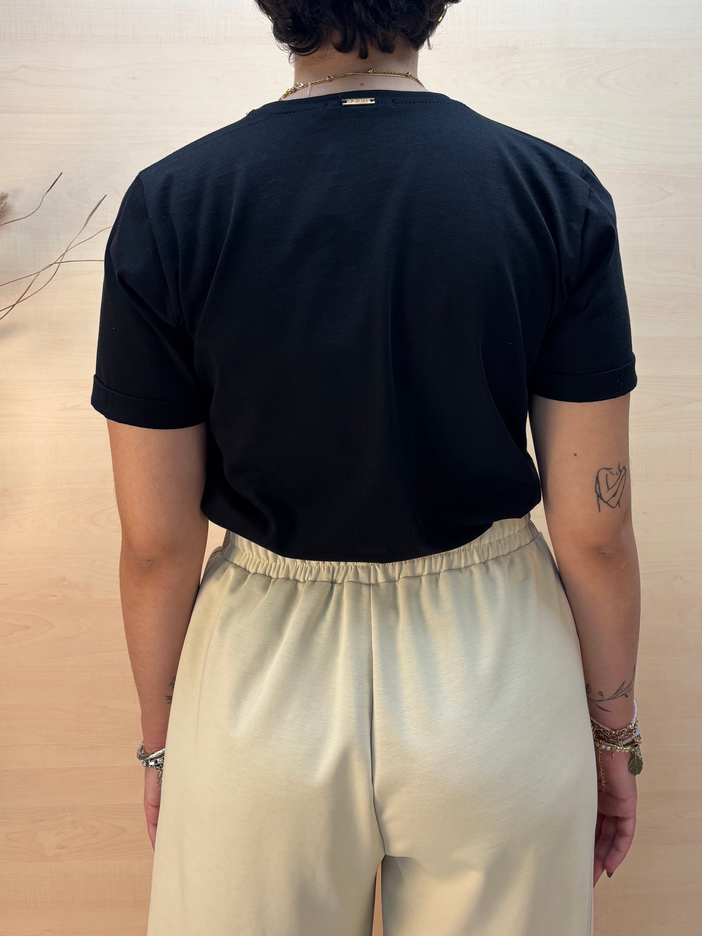 T-shirt con strass dorati - in cotone