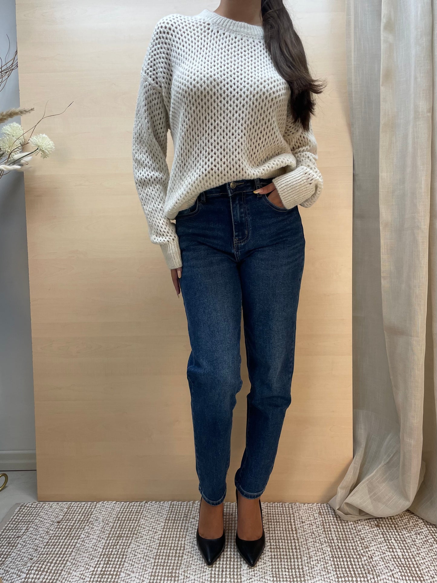 Maglia traforata Latte - in lana