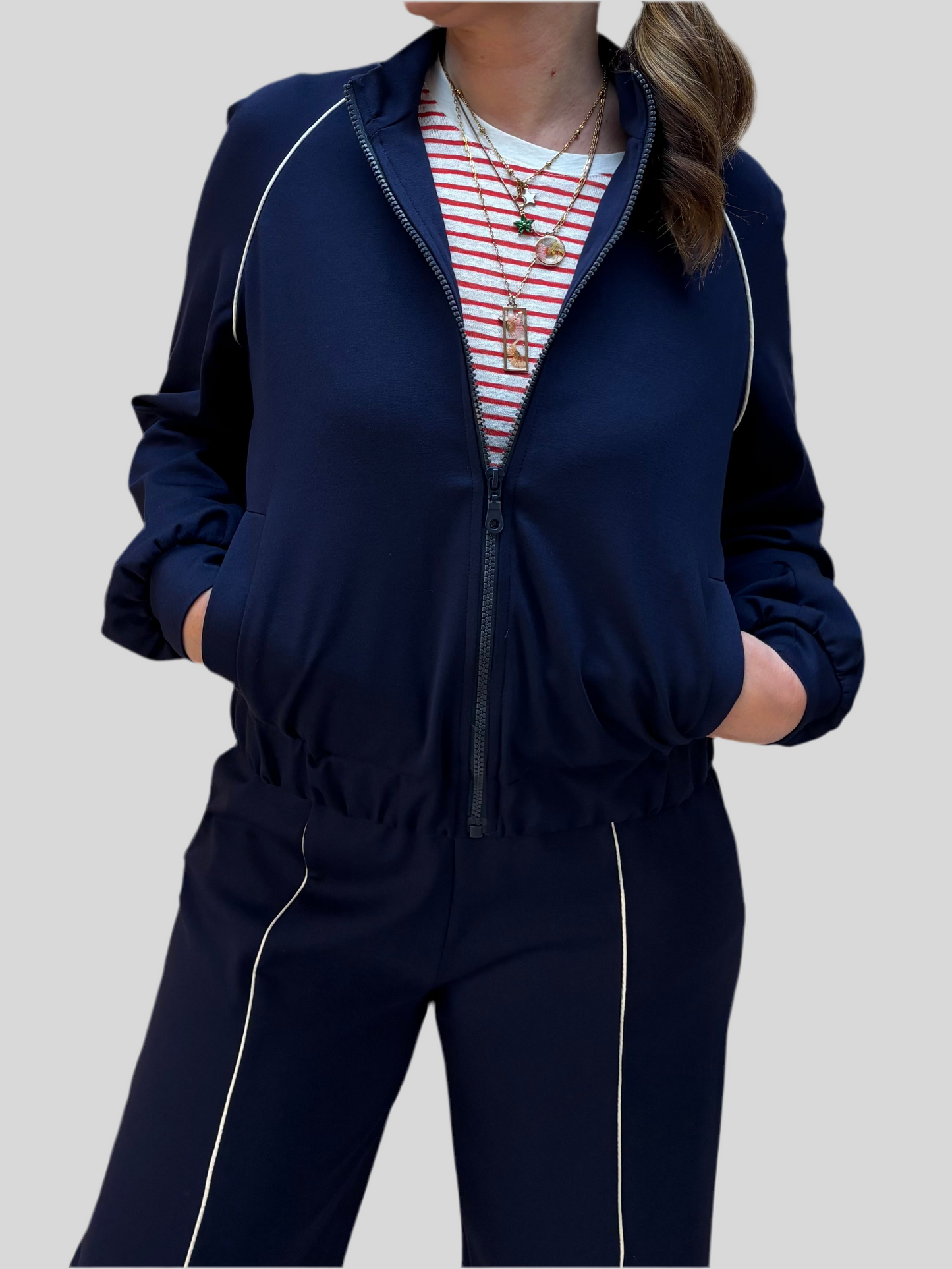 Felpa blu con zip - in viscosa