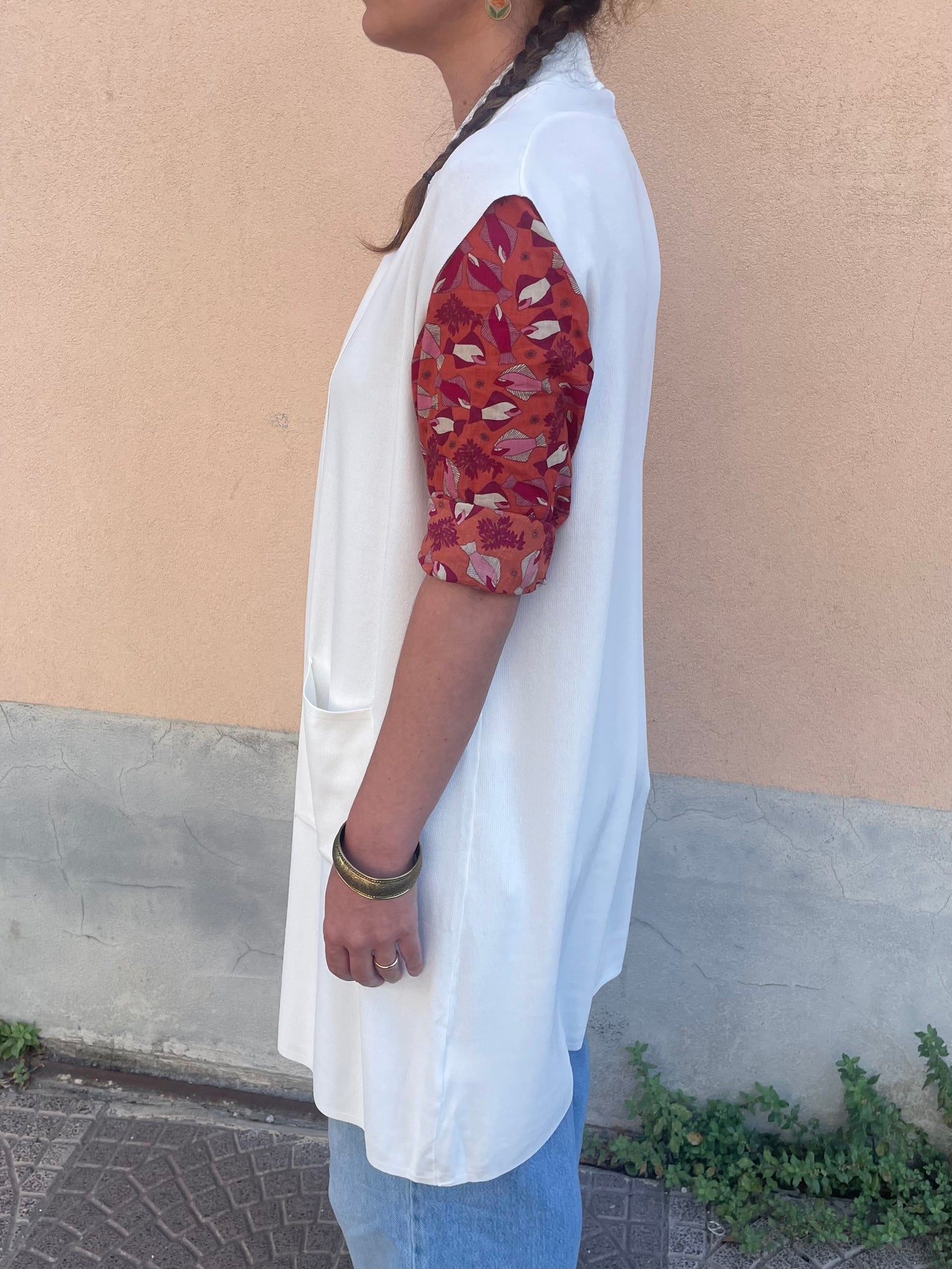 Gilet fluido bianco con tasche - in viscosa