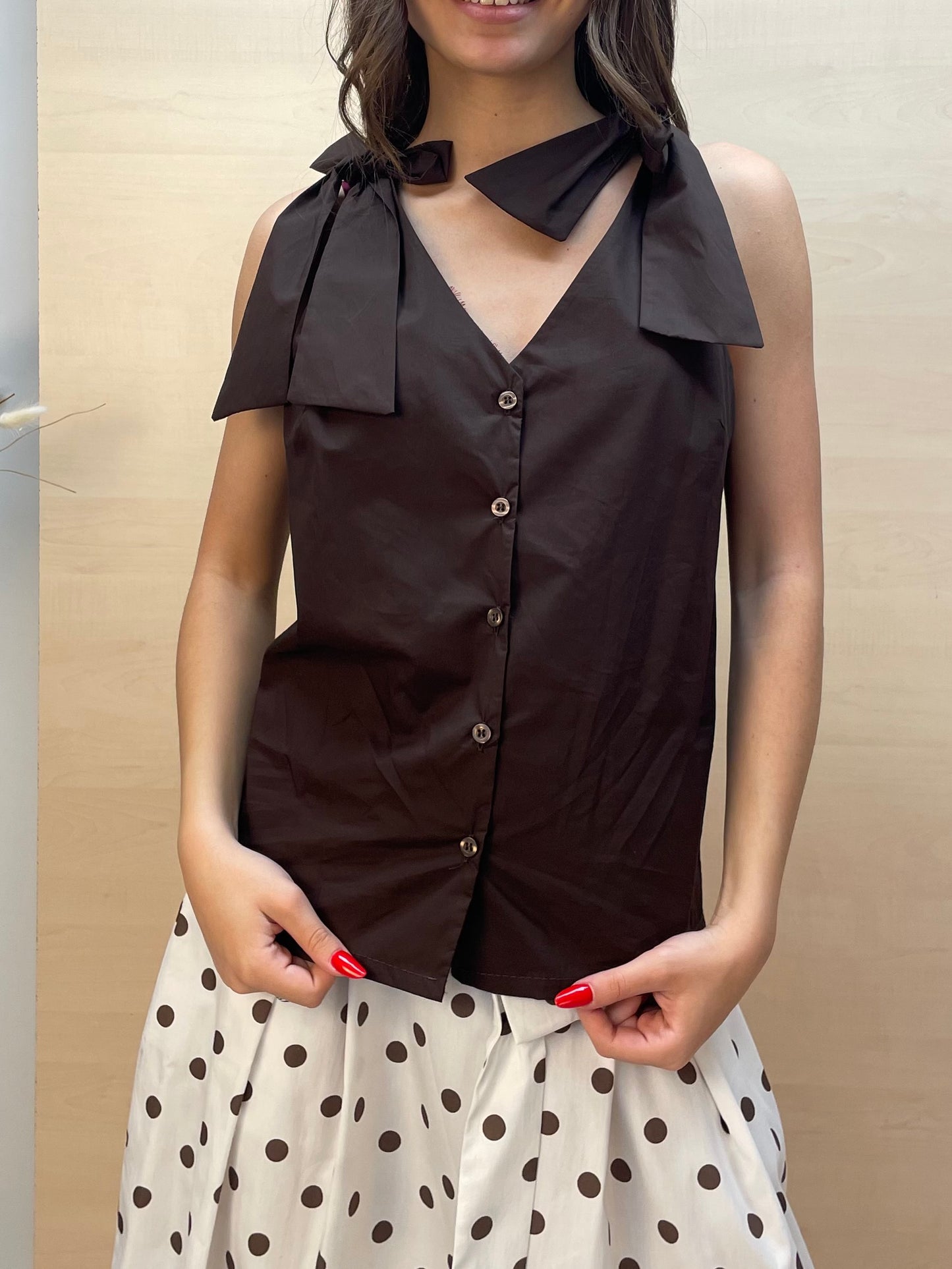 Camicia moka con fiocchi - in cotone