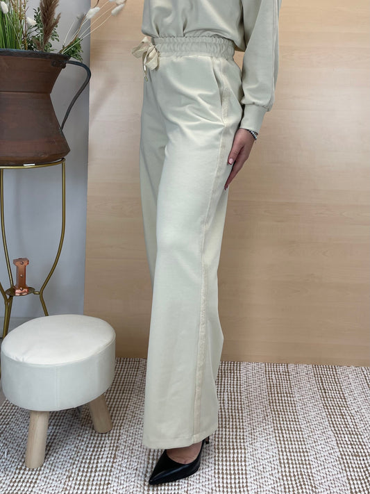 Pantalone tuta leggera con lurex - in tessuto EcoScuba col.Burro