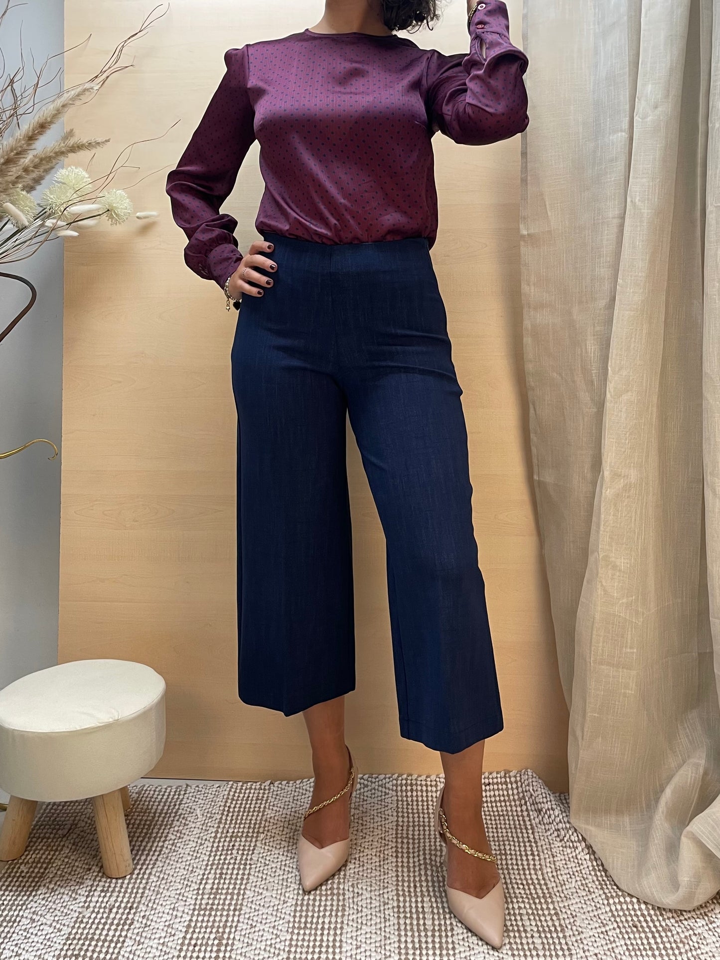 Pantalone a palazzo effetto denim - in viscosa