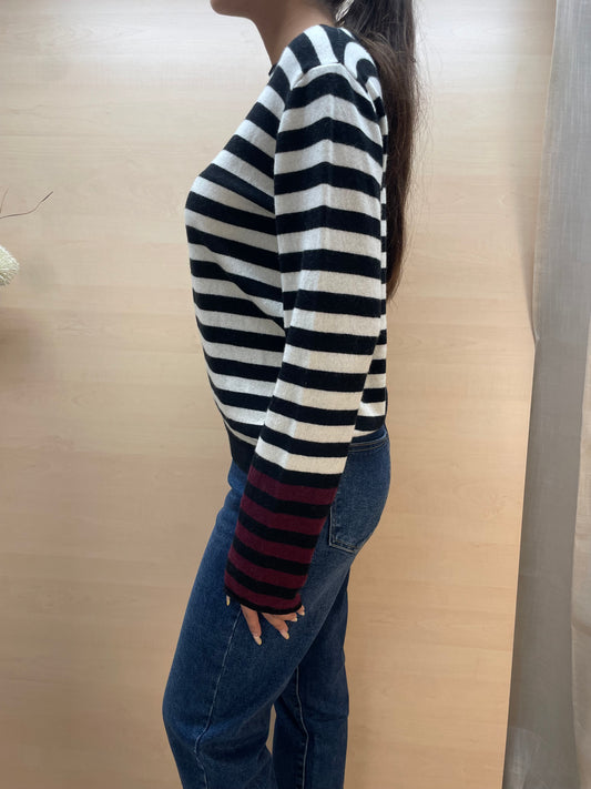 Maglia a righe con dettaglio manica rosso - in cashmere