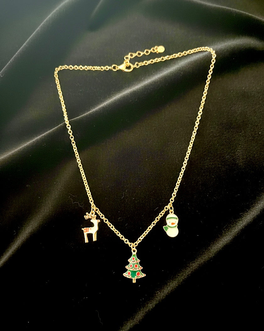 Collana albero Natale, Pinguino, renna Handmade – (pezzo unico)