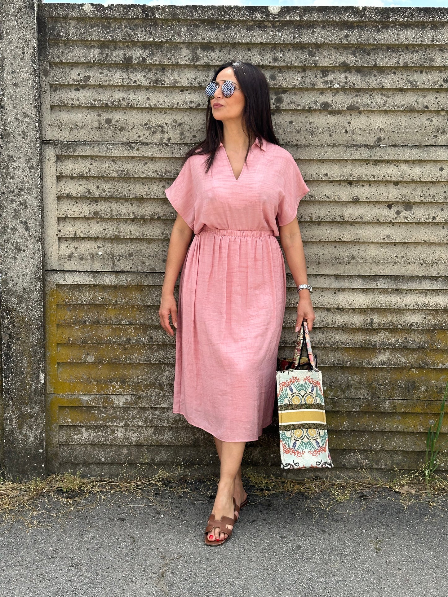 Blusa rosa effetto lino