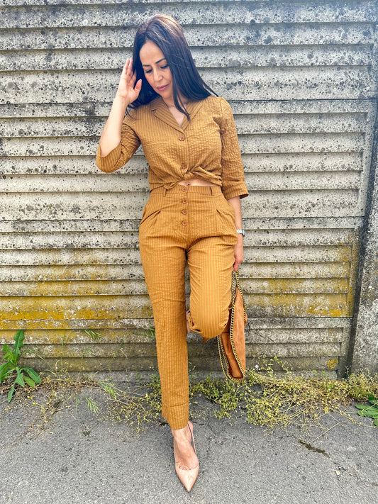 Camicia giacca a righe senape