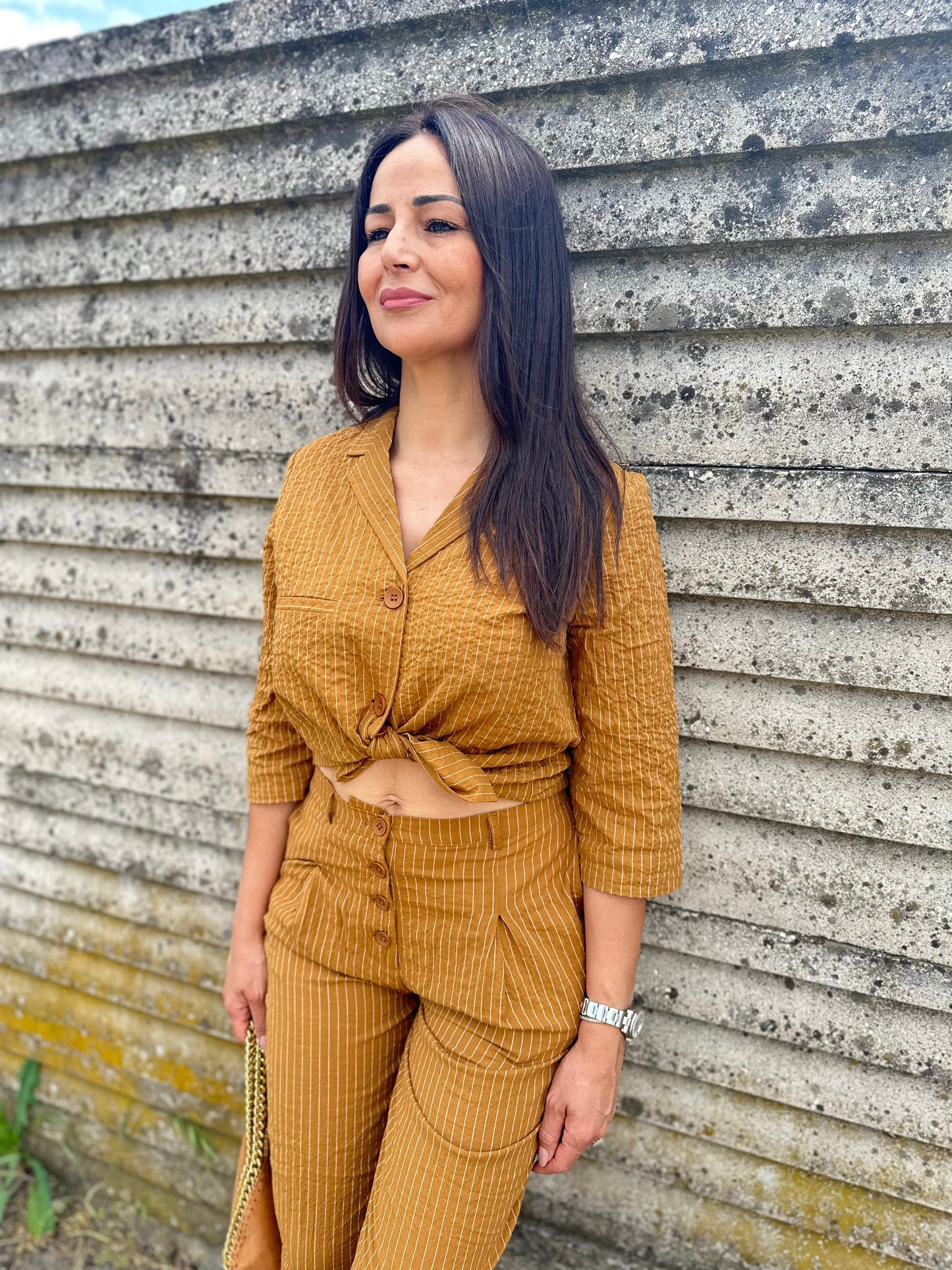 Camicia a righe senape
