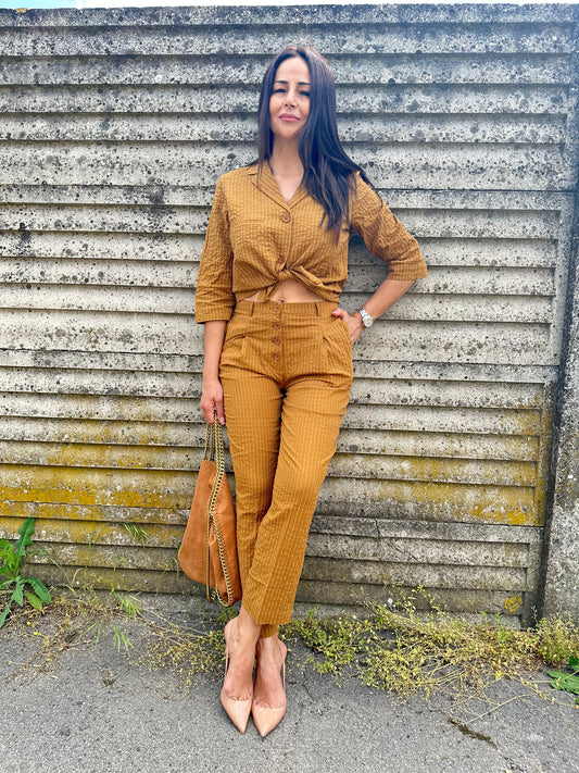 Pantalone a righe senape