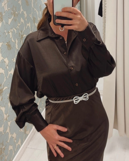 Camicia lunga in tessuto cangiante – Moka