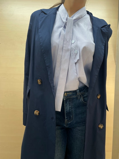 Trench lungo leggero - in bengalina blu