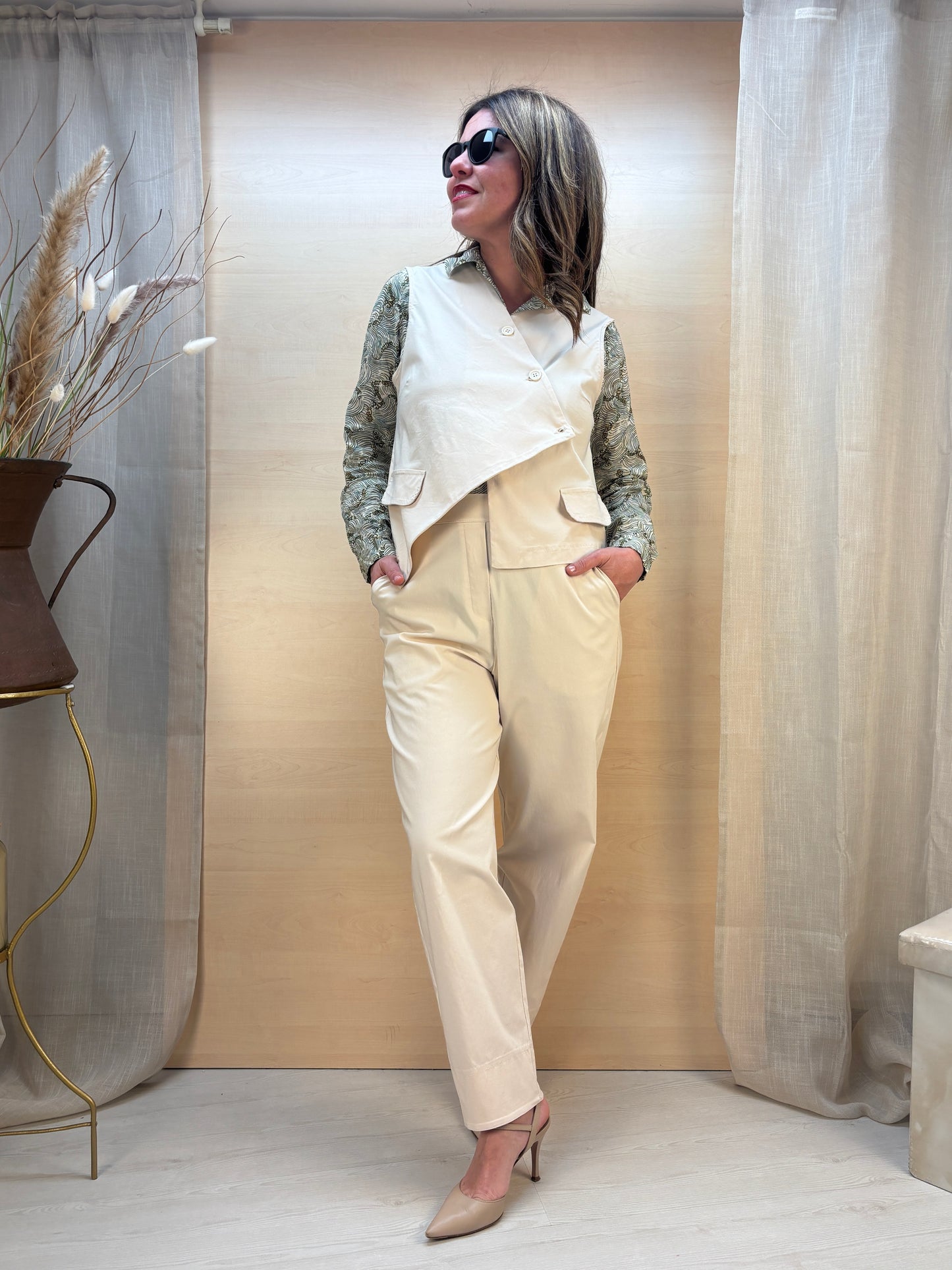 Pantalone carota in bengalina avorio - Karma- Made in Italy