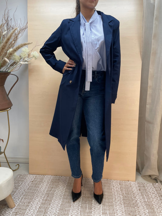 Trench lungo leggero - in bengalina blu