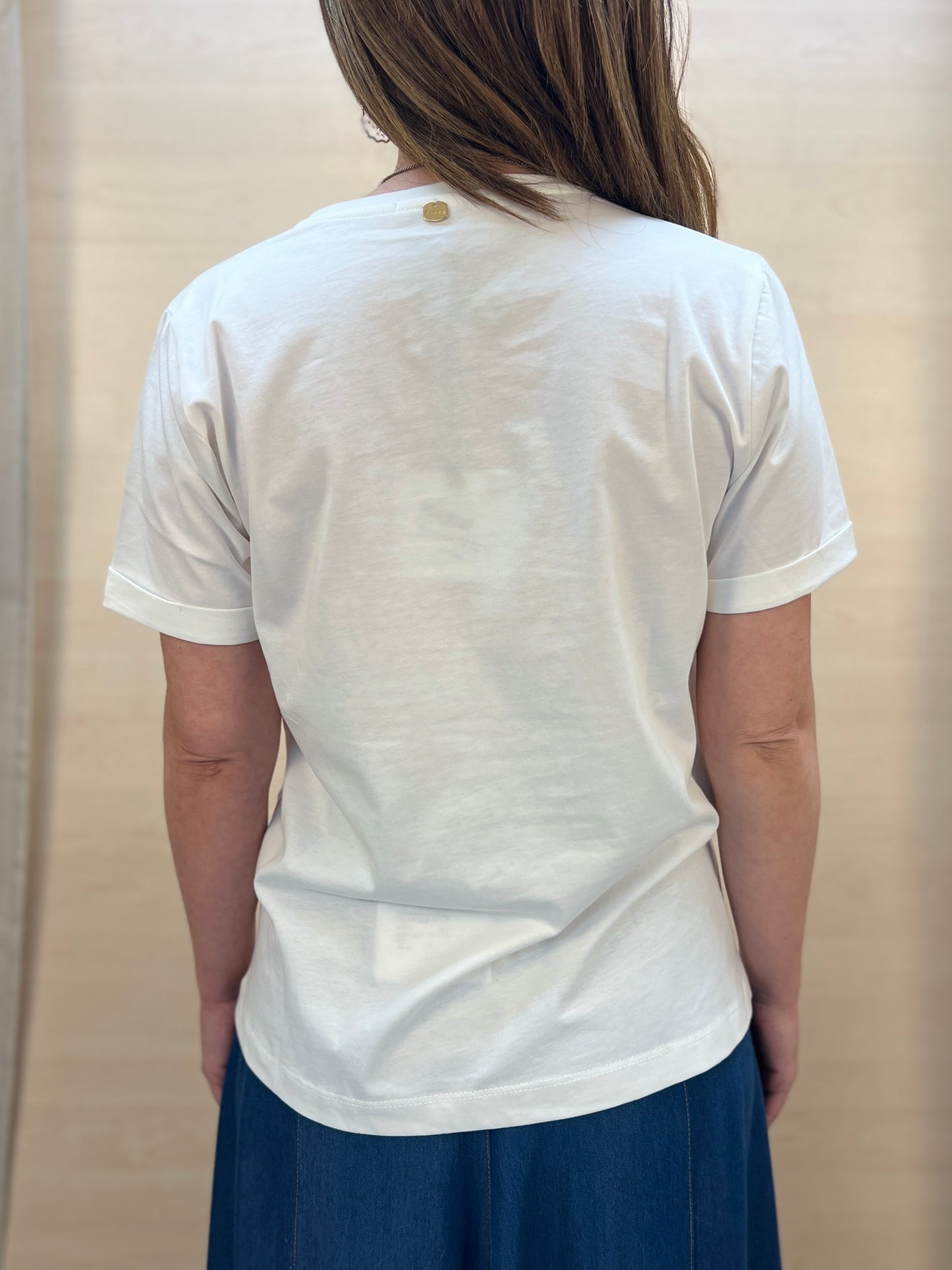 T-Shirt Donna PHARD con Applicazione in Chambray – Panna