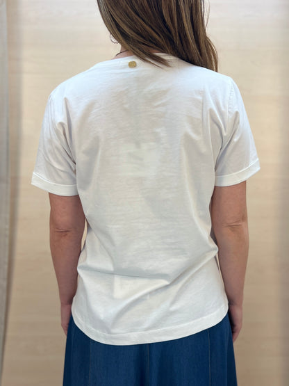 T-Shirt Donna PHARD con Applicazione in Chambray – Panna