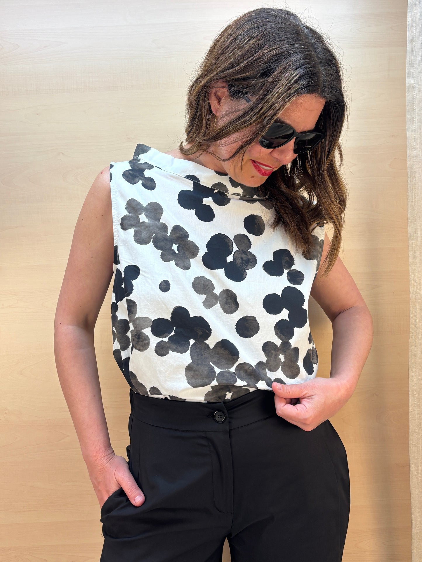 Blusa smanicata fantasia in cotone - Karma - Made in Italy