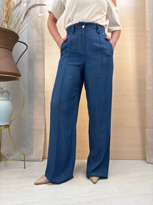 Pantalone Palazzo Donna PHARD in Chambray – Blu Denim Medio