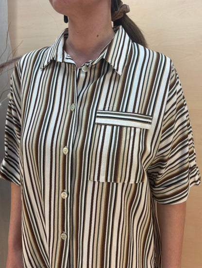 Camicia a Righe in Viscosa e Lino-KARMA-Made in Italy