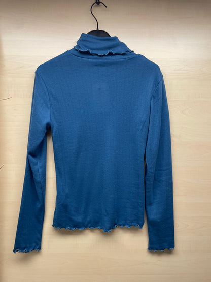 Maglia dolcevita con raffinato motivo traforato - Blu cobalto