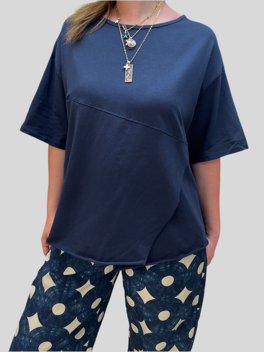 Blusa manica 3/4 blu - in cotone