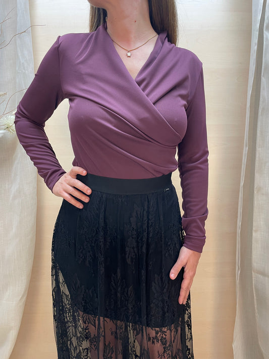 Maglia drappeggiata a maniche lunghe - Burgundy