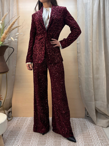 Pantalone Tailleur in paillettes - rosso