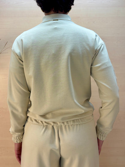 Felpa con zip e lurex - in poliestere GRS e viscosa col. Burro