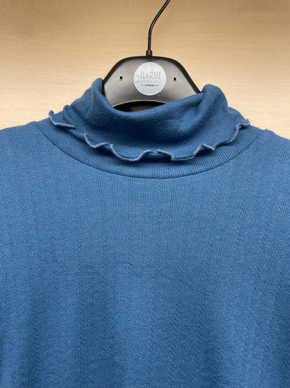Maglia dolcevita con raffinato motivo traforato - Blu cobalto
