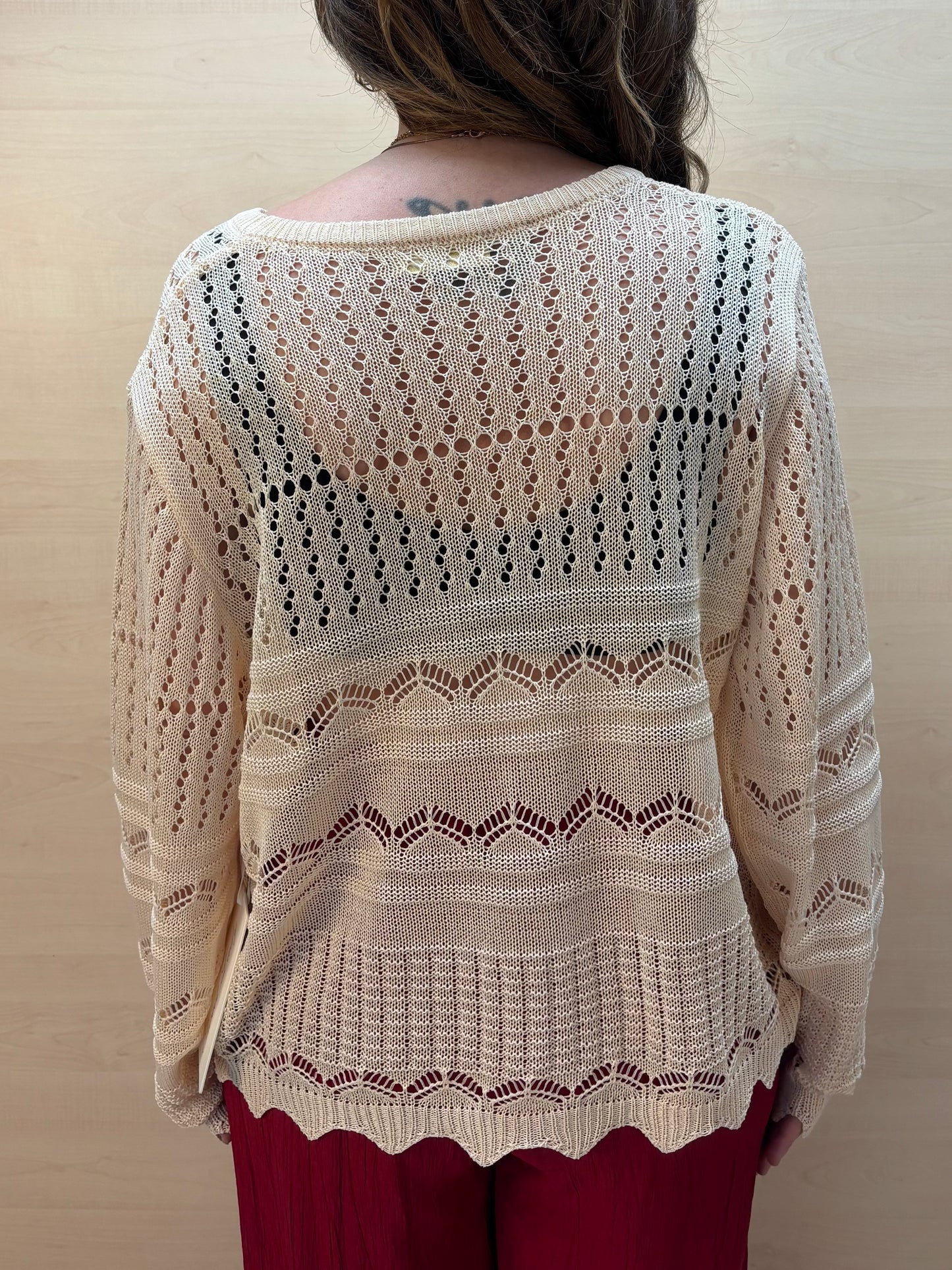 Maglia in pizzo fluido beige - in viscosa