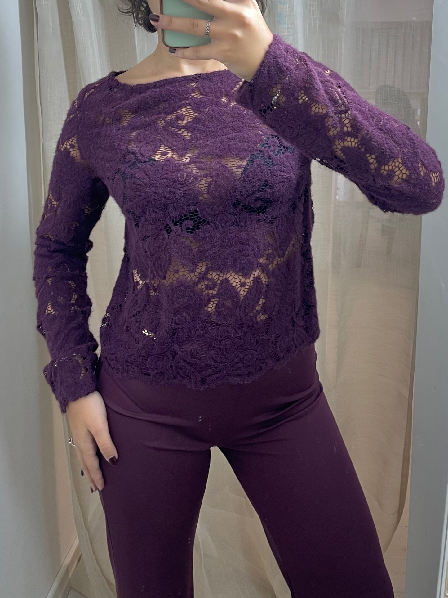 Maglia Burgundy maniche lunghe - in pizzo