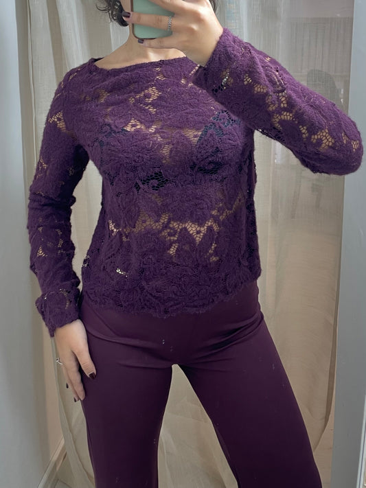 Maglia Burgundy maniche lunghe - in pizzo