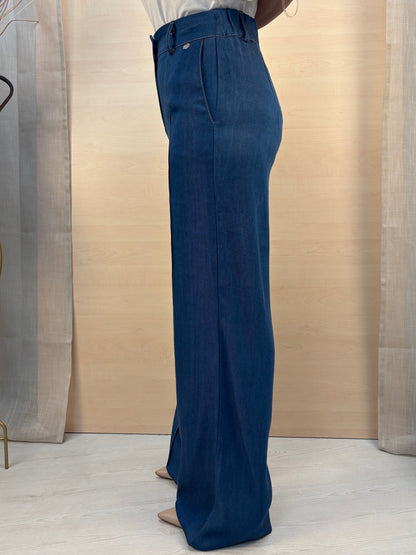 Pantalone Palazzo Donna PHARD in Chambray – Blu Denim Medio