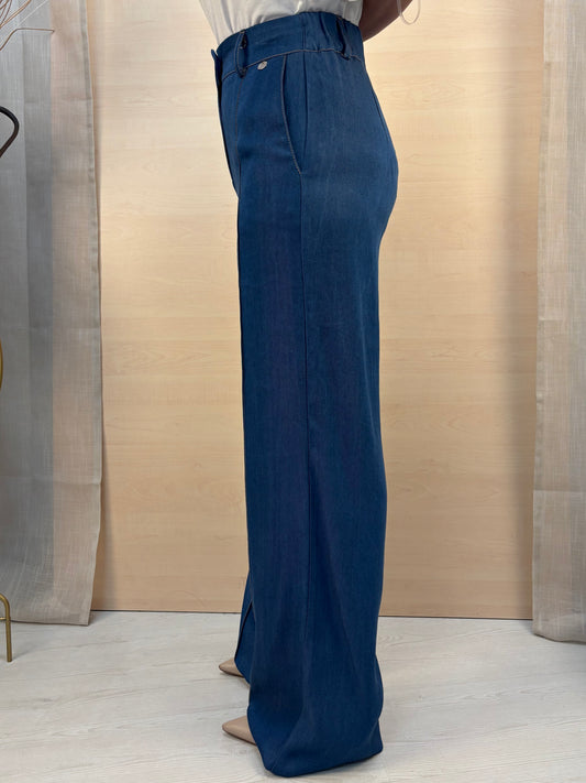 Pantalone Palazzo Donna PHARD in Chambray – Blu Denim Medio