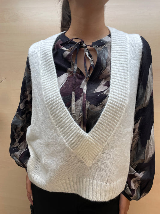 Gilet panna over con scollo a V - in lana