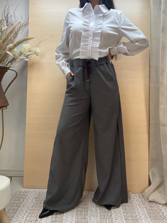 Pantalone palazzo grigio cenere vita alta regolabile