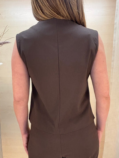 Gilet in bengalina cioccolato– Karma | Made in Italy