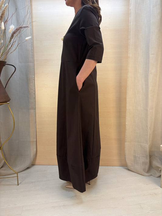 Abito in bengalina cioccolato -Karma- Made in Italy