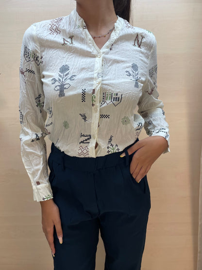 Camicia con stampa a punto croce - in cotone bio