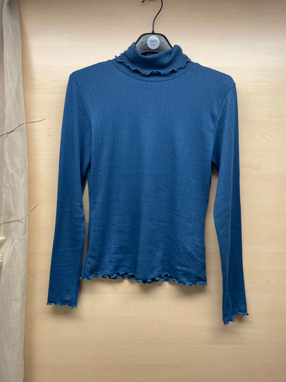 Maglia dolcevita con raffinato motivo traforato - Blu cobalto