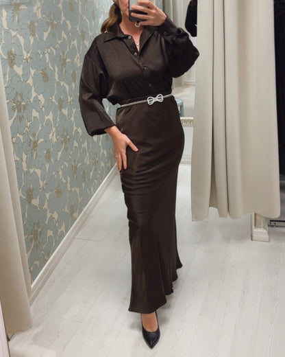 Camicia lunga in tessuto cangiante – Moka