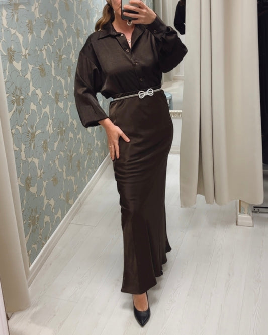 Camicia lunga in tessuto cangiante – Moka