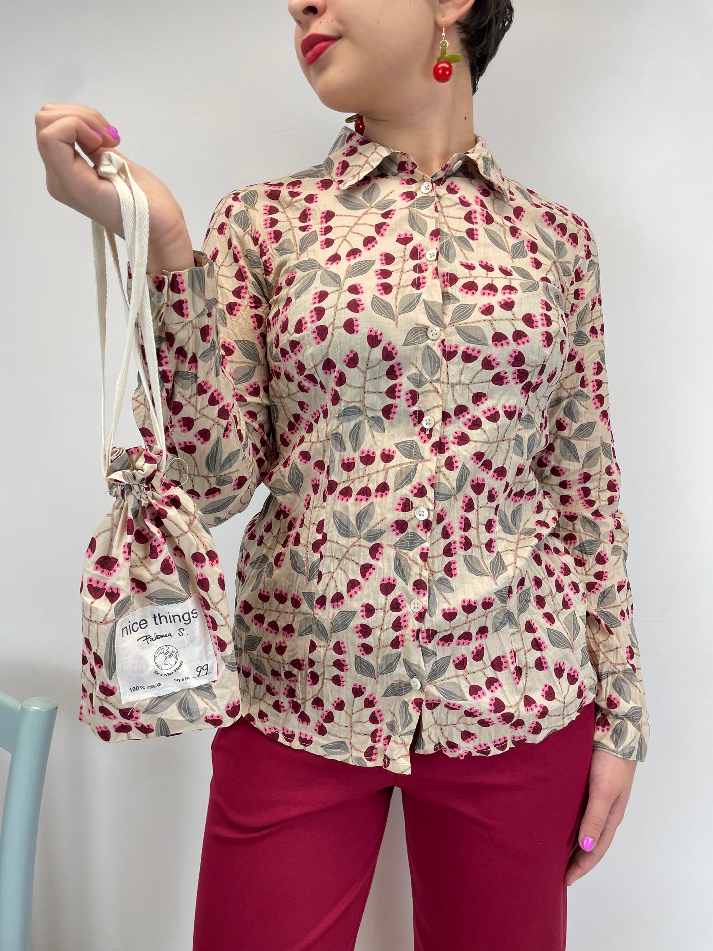 Camicia Fiori in cotone bio - base panna