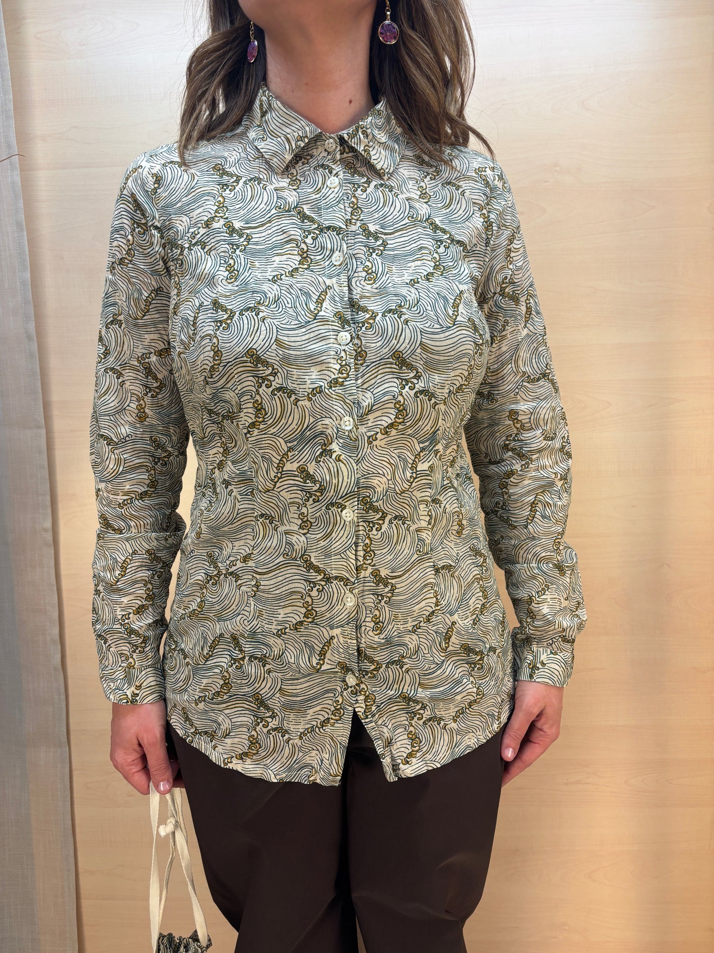 Camicia no stiro fantasia Mar Egeo - in cotone bio