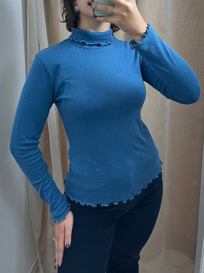 Maglia dolcevita con raffinato motivo traforato - Blu cobalto